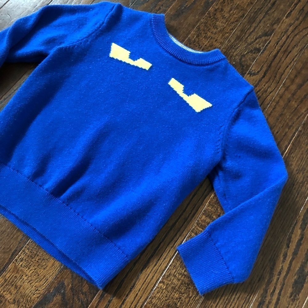 baby Gap Toddler Boy 2/2T Intarsia Graphic Haunted Eyes Crewneck Sweater in Blue - Picture 3 of 8